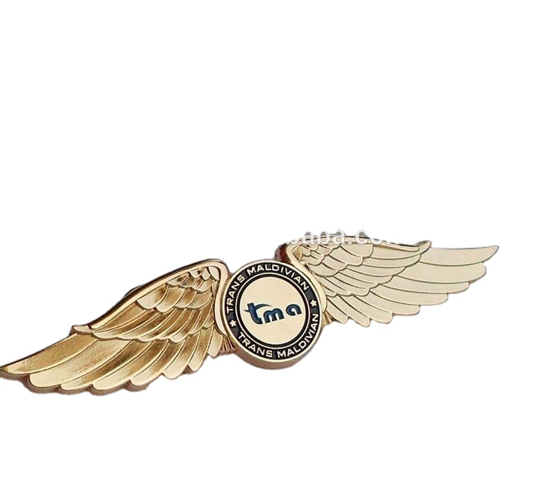 Shiny Gold Customized Metal Pilot Wings Pin Badge,Personalized Logo Wings Lapel Pin,Golden Plating Badges